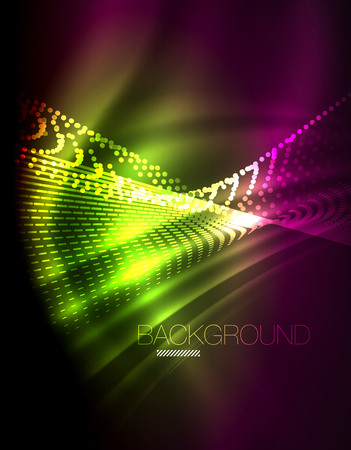 Smooth light effect, straight lines on glowing shiny neon dark background. Energy technology idea. Vector illustrationのイラスト素材