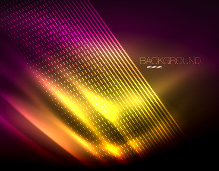 Smooth light effect, straight lines on glowing shiny neon dark background. Energy technology idea. Vector illustrationのイラスト素材