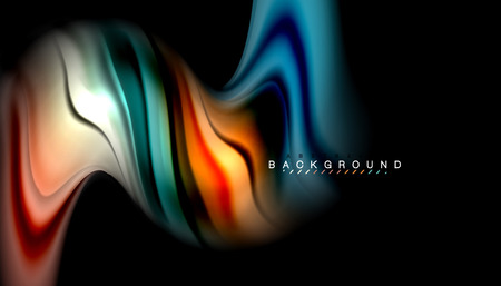 Fluid colors abstract background, twisted liquid design on black, colorful marble or plastic wave texture backdrop, multicolored template for business or technology presentation or web brochure cover layout, wallpaper. Vector illustrationのイラスト素材