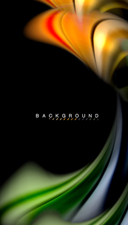 Fluid colors abstract background, twisted liquid design on black, colorful marble or plastic wave texture backdrop, multicolored template for business or technology presentation or web brochure cover layout, wallpaper. Vector illustrationの写真素材
