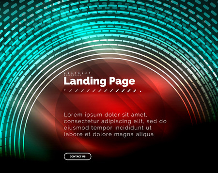 Neon glowing techno lines, hi-tech futuristic abstract background template with circles, landing page template. Vector illustrationのイラスト素材