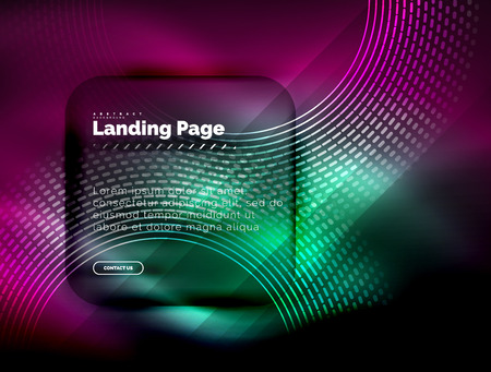 Neon glowing techno lines, hi-tech futuristic abstract background template with circles, landing page template. Vector illustrationのイラスト素材