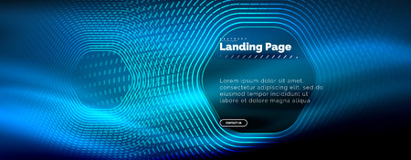 Neon glowing techno hexagon shape lines, hi-tech futuristic abstract background, landing page template. Vector illustrationのイラスト素材