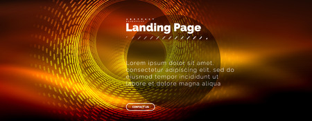 Neon glowing techno lines, hi-tech futuristic abstract background template with circles, landing page template. Vector illustrationのイラスト素材