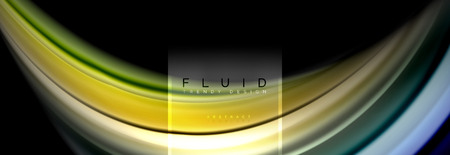 Fluid colors abstract background colorful poster, twisted liquid design on black, colorful marble or plastic wave texture backdrop, multicolored template for business or technology presentation or web brochure cover layout, vector wallpaperのイラスト素材