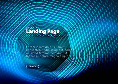 Neon glowing techno hexagon shape lines, hi-tech futuristic abstract background, landing page template. Vector illustrationのイラスト素材