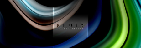 Fluid colors abstract background colorful poster, twisted liquid design on black, colorful marble or plastic wave texture backdrop, multicolored template for business or technology presentation or web brochure cover layout, vector wallpaperのイラスト素材