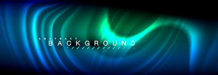 Neon glowing fluid wave lines, magic energy space light concept, abstract background wallpaper design, vector illustrationのイラスト素材