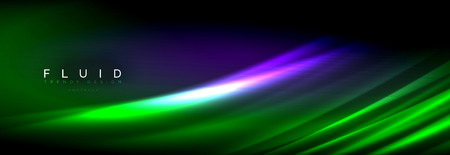Neon glowing fluid wave lines, magic energy space light concept, abstract background wallpaper designのイラスト素材