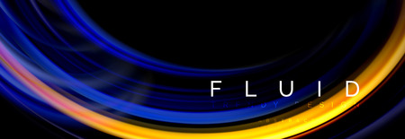 Background abstract design, flowing mixing liquid color waves on blackのイラスト素材