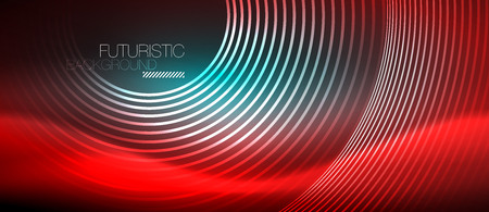 Neon glowing techno lines, hi-tech futuristic abstract background template with square shapes, vectorのイラスト素材