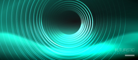 Dark abstract background with glowing neon circles, vectorのイラスト素材