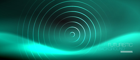 Dark abstract background with glowing neon circles, vectorのイラスト素材