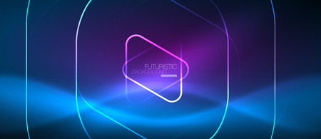 Neon blue color glowing techno lines, hi-tech futuristic abstract background template with geometric shapes, vector illustrationのイラスト素材