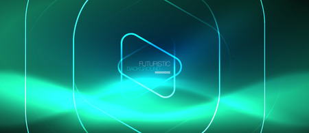 Neon blue color glowing techno lines, hi-tech futuristic abstract background template with geometric shapes, vector illustrationのイラスト素材