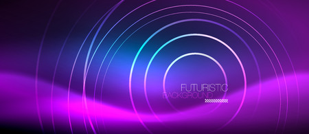 Neon glowing circles background, vector energy magic templateのイラスト素材