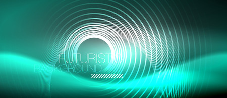 Neon circles abstract background, shiny lines, vector techno designのイラスト素材