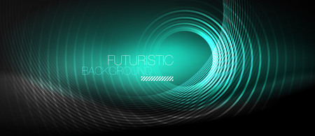 Dark abstract background with glowing neon circles, vectorのイラスト素材