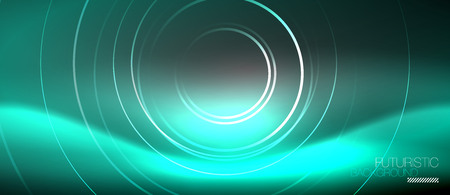 Neon circles abstract background, shiny lines, vector techno designのイラスト素材