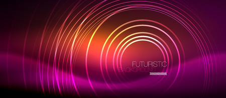 Neon glowing techno lines, hi-tech futuristic abstract background template with square shapes, vectorのイラスト素材