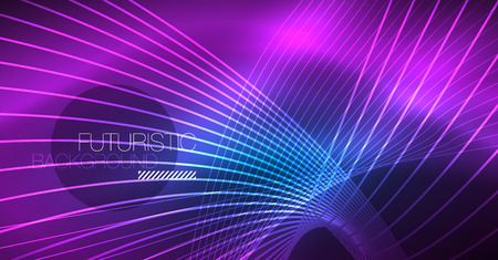 Neon glowing magic background, neon banner, night sky wallpaper. Magic light vector effect. Christmas abstract pattern.のイラスト素材