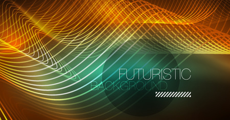 Abstract shiny glowinng color wave design element on dark background - science or technology concept, vectorのイラスト素材