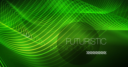 Abstract shiny glowinng color wave design element on dark background - science or technology concept, vectorのイラスト素材