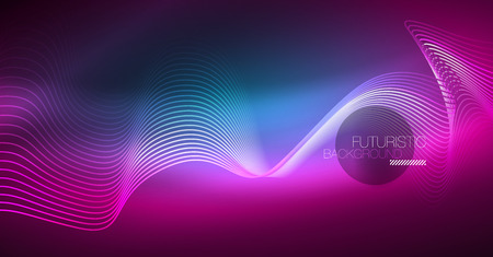 Abstract shiny glowinng color wave design element on dark background - science or technology concept, vectorのイラスト素材