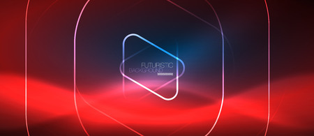 Neon blue color glowing techno lines, hi-tech futuristic abstract background template with geometric shapes, vector illustrationのイラスト素材