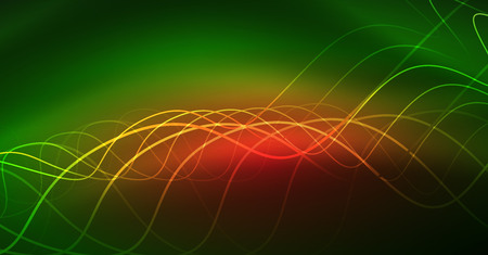Abstract shiny glowinng color wave design element on dark background - science or technology concept, vectorのイラスト素材