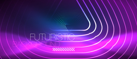 Neon blue color glowing techno lines, hi-tech futuristic abstract background template with geometric shapes, vector illustrationのイラスト素材
