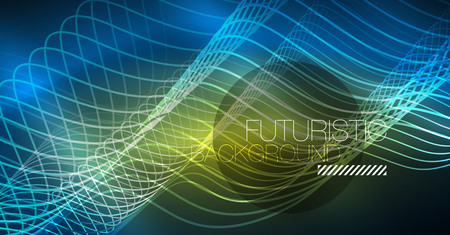 Glowing abstract wave on dark, shiny motion, Christmas and New Year magic space light. Vector techno abstract backgroundのイラスト素材