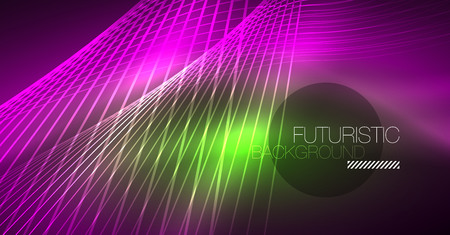 Neon glowing magic background, neon banner, night sky wallpaper. Magic light vector effect. Christmas abstract pattern.のイラスト素材