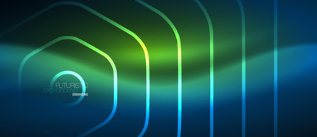 Neon glowing lines, magic energy space blue light concept, abstract background wallpaper design, vector illustrationのイラスト素材