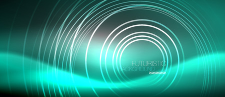 Neon circles abstract background, shiny lines, vector techno designのイラスト素材