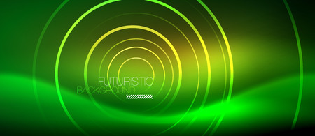 Neon glowing techno lines, hi-tech futuristic abstract background template with square shapes, vectorのイラスト素材