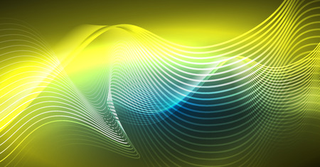 Glowing abstract wave on dark, shiny motion, Christmas and New Year magic space light. Vector techno abstract backgroundのイラスト素材