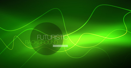Abstract shiny glowinng color wave design element on dark background - science or technology concept, vectorのイラスト素材