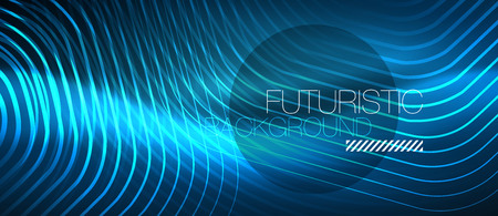Neon glowing lines, magic energy space blue light concept, abstract background wallpaper design, vector illustrationのイラスト素材