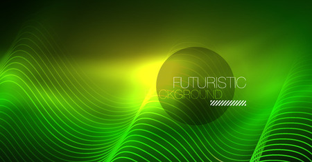 Abstract shiny glowinng color wave design element on dark background - science or technology concept, vectorのイラスト素材