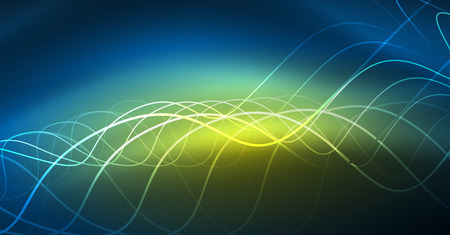 Glowing abstract wave on dark, shiny motion, Christmas and New Year magic space light. Vector techno abstract backgroundのイラスト素材