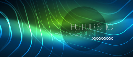 Neon glowing lines, magic energy space blue light concept, abstract background wallpaper design, vector illustrationのイラスト素材