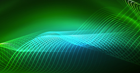 Abstract shiny glowinng color wave design element on dark background - science or technology concept, vectorのイラスト素材