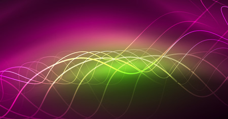 Abstract shiny glowinng color wave design element on dark background - science or technology concept, vectorのイラスト素材