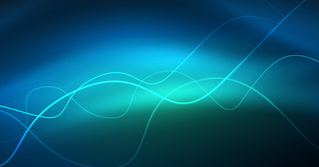 Glowing abstract wave on dark, shiny motion, Christmas and New Year magic space light. Vector techno abstract backgroundのイラスト素材