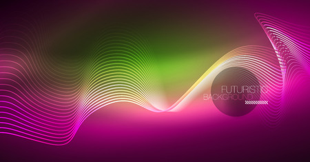 Abstract shiny glowinng color wave design element on dark background - science or technology concept, vectorのイラスト素材