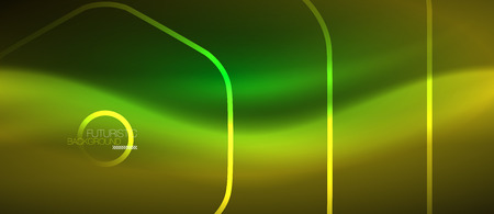 Neon glowing wave, magic energy and light motion background. Vector design wallpaper templateのイラスト素材