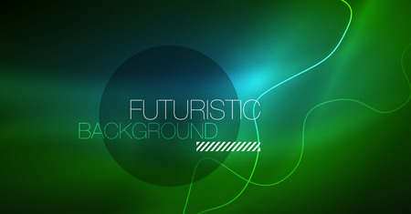 Abstract shiny glowinng color wave design element on dark background - science or technology concept, vectorのイラスト素材