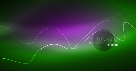 Abstract shiny glowinng color wave design element on dark background - science or technology concept, vectorのイラスト素材