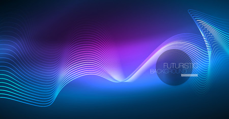 Glowing abstract wave on dark, shiny motion, Christmas and New Year magic space light. Vector techno abstract backgroundのイラスト素材
